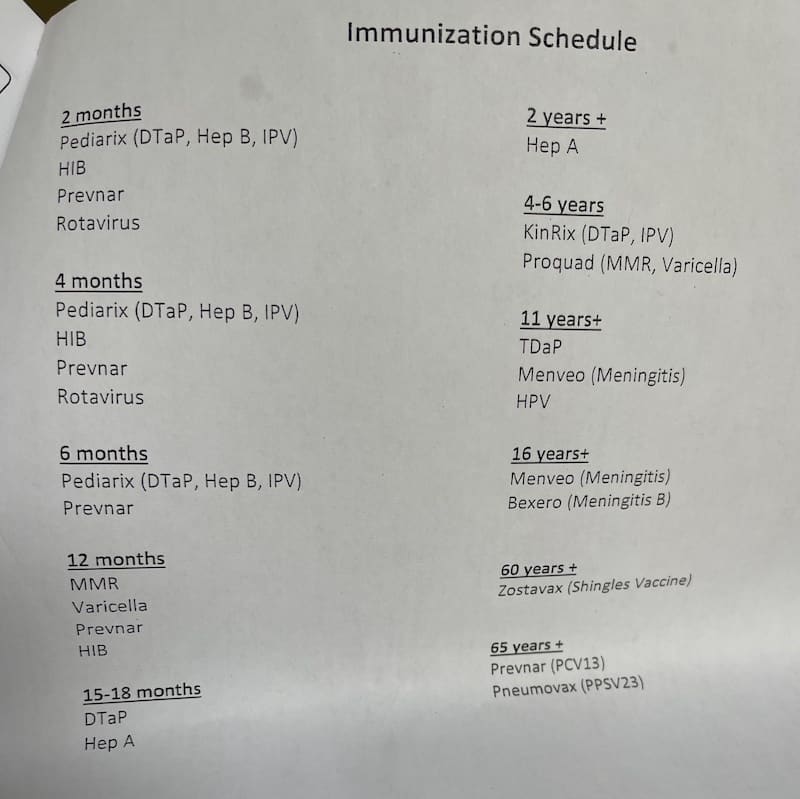 baby immunization schedule